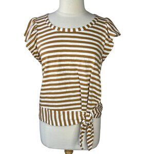 Jane Delancey Shirt Womens Small Brown White Stripes Front Tie New Summer